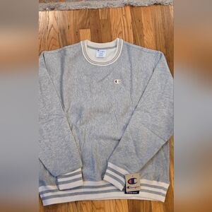 Champion Gray Crewneck Sweatshirt with Stripe Trim